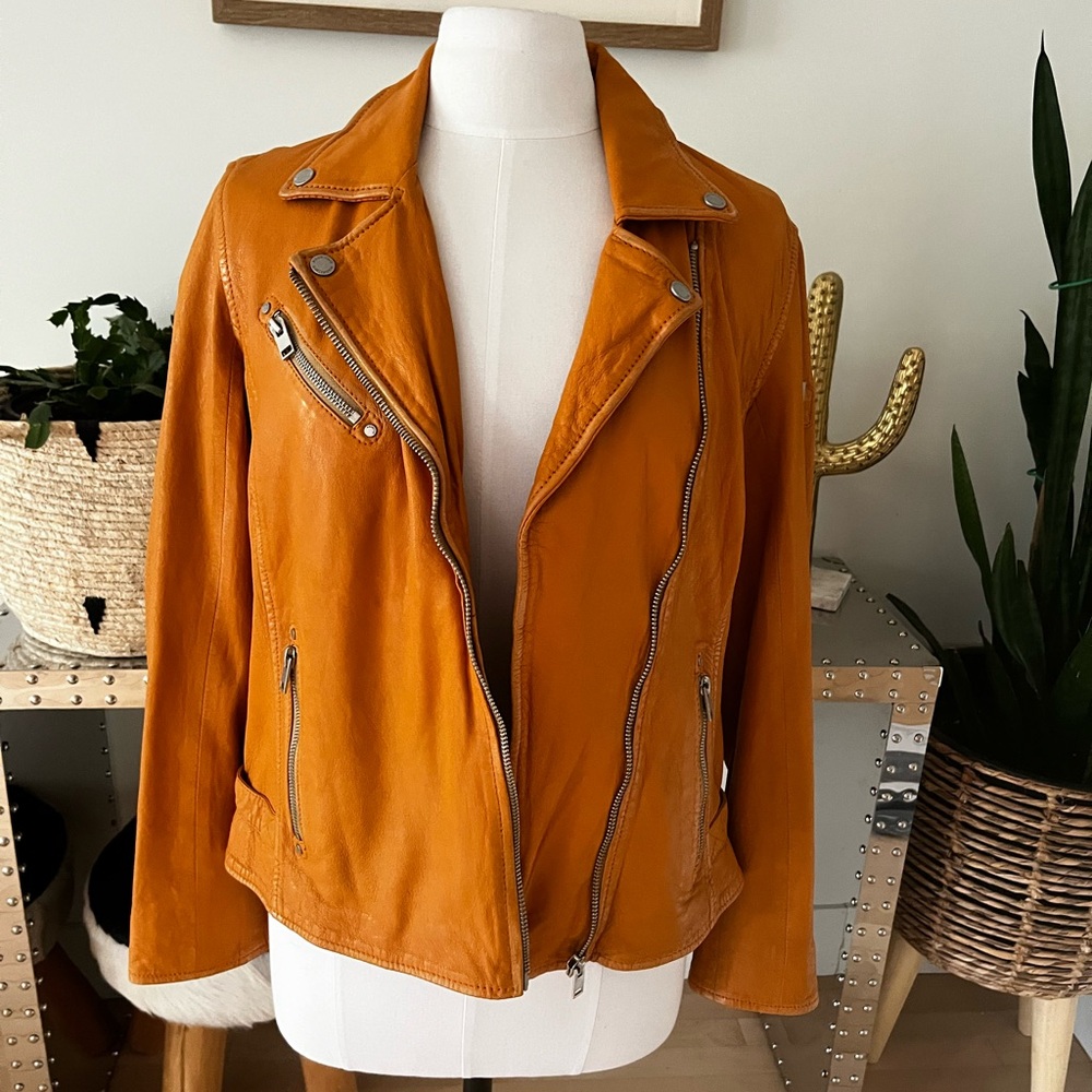 Mauritius Sofia Leather Moto Jacket with Asymmetrical Zipper in Corriander